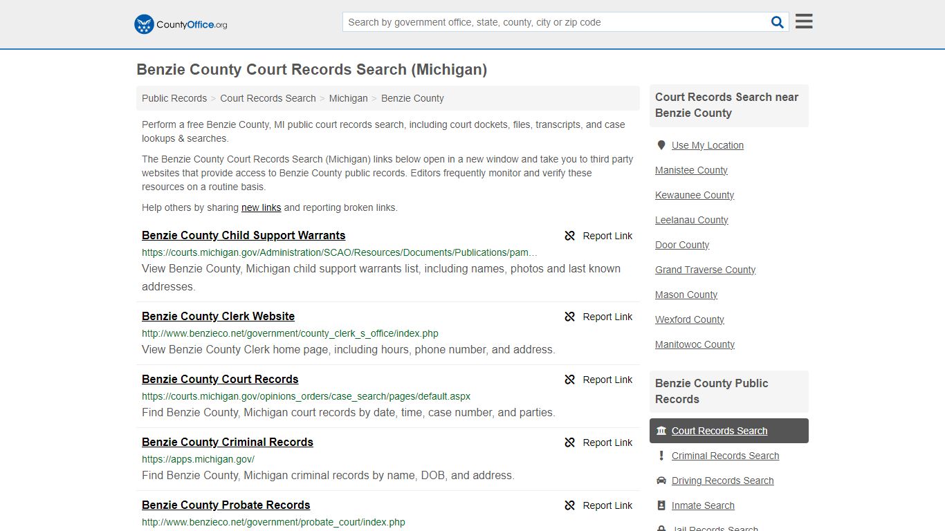 Benzie County Court Records Search (Michigan) - County Office